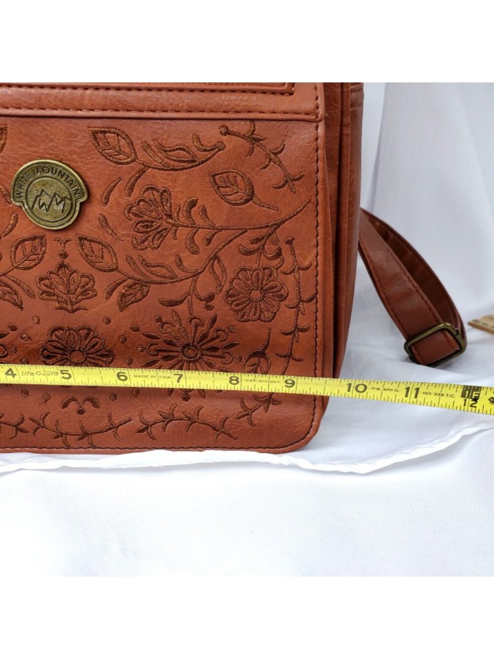 White Mountain Womens Tan Brown Faux Leather Backpack With Floral Embroidery NWT - Picture 8 of 9
